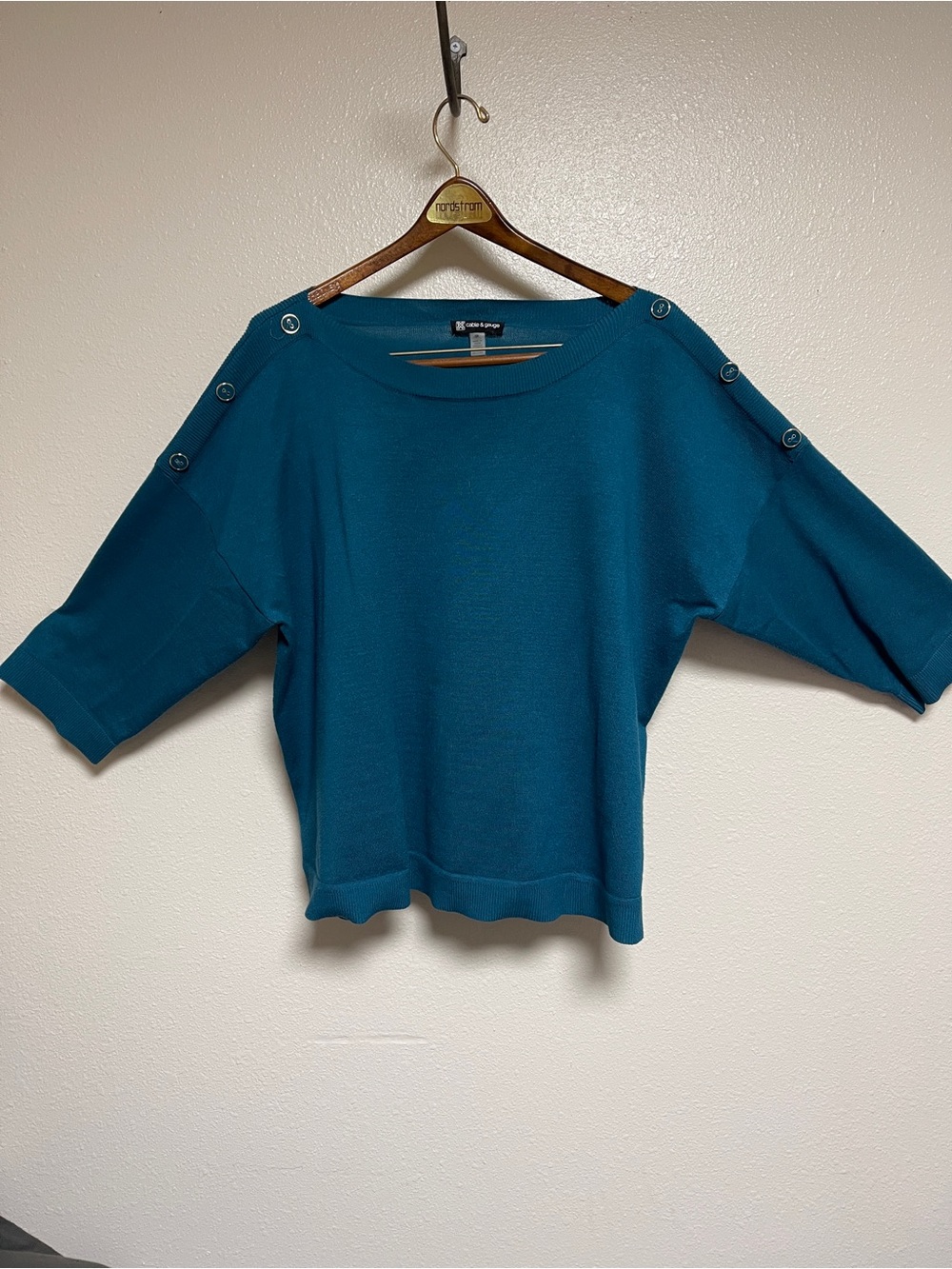 Cable & Gauge Teal Button-Accent Knit Top